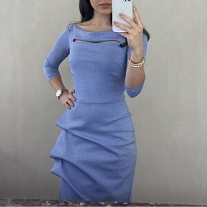 Chiara Boni Metallic Slate Blue Draped Midi Dress